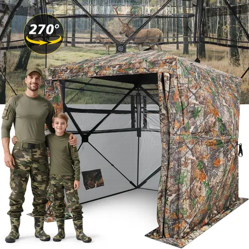 Hunting Blind with Silent Slid Door, 270/360 Degree See Through Deer Blind  for Hunting, Deer/Turkey Ground Blind with Carrying Bag