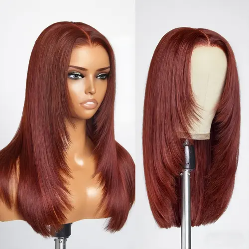 [Upgraded Drawstring] OQ HAIR Reddish Brown Color Layered Cut Silk Straight Glueless Wig With Drawstring Pre Cut 7x5 Lace Wear Go Wig Bleached Knots #SohoChic #TikTokShopBackToSchool