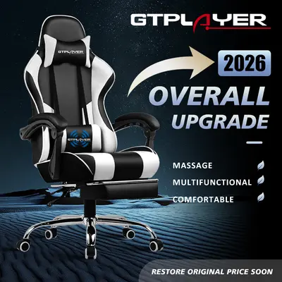 【Ergonomic Massage Chair】 A computer chair with footrest  massage lumbar support, a height-adjustable gaming chair, equipped with a 360° rotatable seat  headrest, suitable for both office  gaming use. Big and Tall