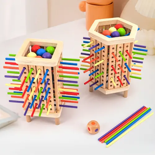 Hatwoo Wooden Colored Stick Blocks Set - Balance Stick Focus Training Interactive Board Game, Spatial Thinking Educational Toy, Parent-Child Multiplayer Dice/Playful/Interactive Math Board Game, Holiday Gift, Dice Board Games