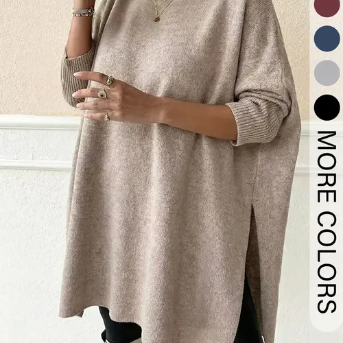Women's Solid Color Basic Mock Turtleneck Sweater, Casual Loose Long Sleeve Jumper for Fall & Winter, Fashion Ladies' Knitwear for Daily Wear, Casual Knit Tops, Casual Loose Jumpers, Autumn Winter Wear