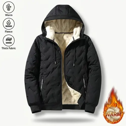 Men's Casual Plain Winter Jacket -Warm Fleece-Lined, Regular-Fit Polyester Pull-On Coat for Cold Weather Outdoor Wear