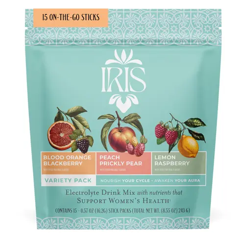 IRIS Variety Pack Hormone Health Electrolyte Drink Mix - 15 On-The-Go Sticks Variety Pack for PCOS Support & Ovarian Function with 40:1 Myo & D-Chiro Inositol, Magnesium, Prebiotic Fiber