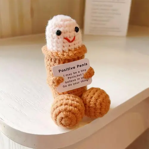 Funny Emotional Cute Crochet Doll, 1 Count Creative Knitted Decor with Positive Message Card, New Year Birthday Gift,Gifts Boyfriend,Fun Desk Decoration, Inspirational Gift for Friends Women，Support Plushies,Cuddly Doll Gift， Halloween Toy summervibes