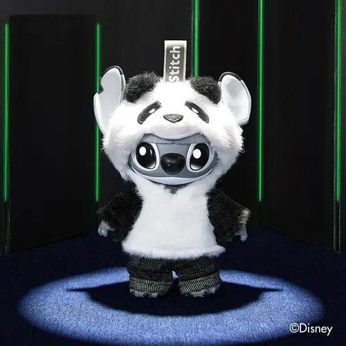 Disney Stitch Gen Z Street Style Series Hang Card Edition Black-and-White Vinyl-Plush Panda Stuffed Toy, Poseable Collectible with Removable Gloves, Fashion Outfits for Customization, Unisex Gift for Stitch Lovers Adults, Fits Any Room