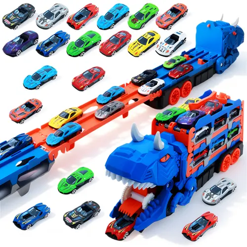 UDROLL Dinosaur Transport Truck Toy for Toddlers – 12 Die-Cast Cars, Transforms into Dino, Perfect Gift for 3-6 Year Old Boys