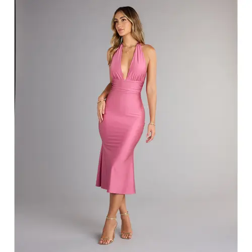 Tied Up In Elegance Halter Midi Dress