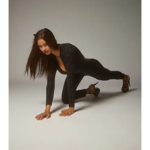 Feline Fierce Rhinestone Zip-Up Catsuit