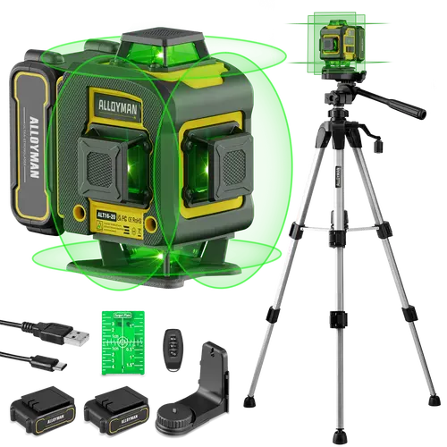 Alloyman Laser Level 360° with Tall Tripod, Self Leveling Laser Measuring Tool Green Lazer Level 16 Line Level Laser 360 Self Leveling for Construction, Home Renovation, Picture Hanging, Charge, Trending Christmas Gifts and New Year Gift Ideas