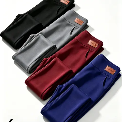 4pcs Cozy Women Plush Lined Thermal Leggings with Pockets-Fashionable Casual Style, Stretchy Skinny Fit for Ultimate Winter Warmth and All-Day Comfort Pants Long
