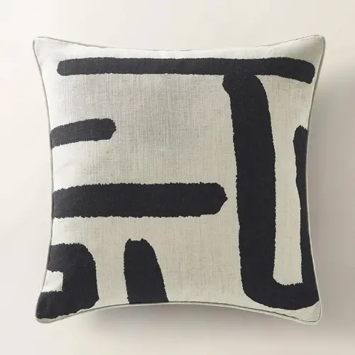 Z Gallerie Rian 22"x22" Faux Linen Dual-Side Reversible Pillow, Modern Black & Ivory Bold Pattern Double Sided Print, Soft Yet Structured Feather Down Cushion, Creative Artful Decorative Cushion for Sofa