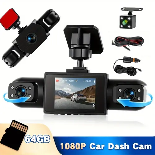 4-Camera 360° Car Dashcam, Full HD 1080p+3*480p Multi-Angle Recording, 2-in IPS Screen, 8 Night Vision Lights, Reverse Aid, Motion Detect Start, Loop Recording, 64GB C10 Memory Card Support, 13 Languages, Rear Lens Kit, SummerVibes Father's Day Gift