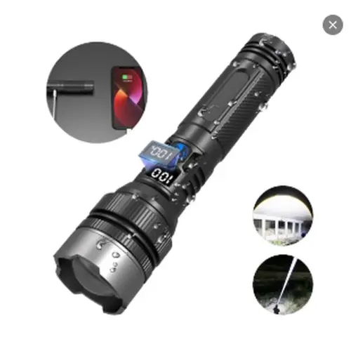 High Lumens 2-in-1+Power Bank Flashlight, Digital display ofpower,Rechargeable,Zoomable,，X4Waterproof,Adjustable Brightness FlashLight for Outdoor,Emergency,Camping Accessories, Black Fathersdaygift BackToSchool