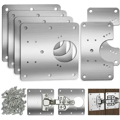 Stainless Steel Hinge Repair Plates Kit (8 Counts) - Hardware for Cabinet, Kitchen Cupboard Doors - Easy Install Hinges, Reuse for Future Fixing Brackets