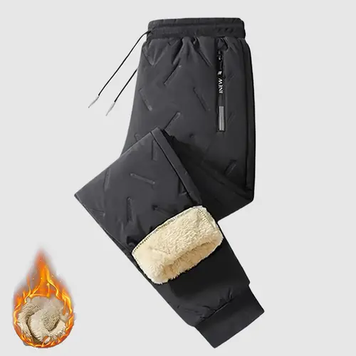 Men's Warm Winter Solid Color Regular Fit Pants - Machine Washable, Elastic Waistband with Drawstring, Zippered Pockets for Hiking, Outdoor Activities, Machine Washable Men's Pants, Hiking Ready