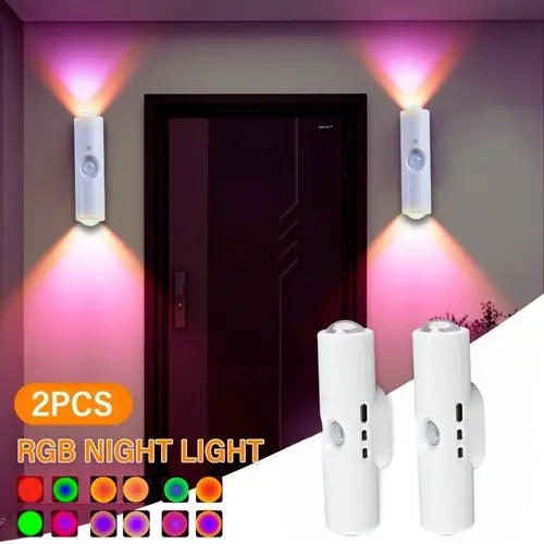 Rechargeable LED Motion Sensor Night Light, USB RGB Adjustable Lighting, Ideal for Entryway Kitchen Closet Bedroom, Lighting Modes Adjustable, Dimmable RGB Light, LED Nightlight
