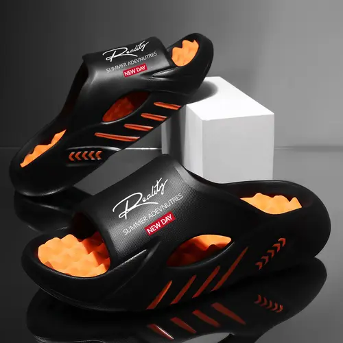 Reality Letter Print Hollow Suspended Platform Slides, Cloud Cushioned Sport Recovery EVA Sandals, Non-Slip Waterproof Quick Dry Indoor Outdoor Unisex Summer Slippers
