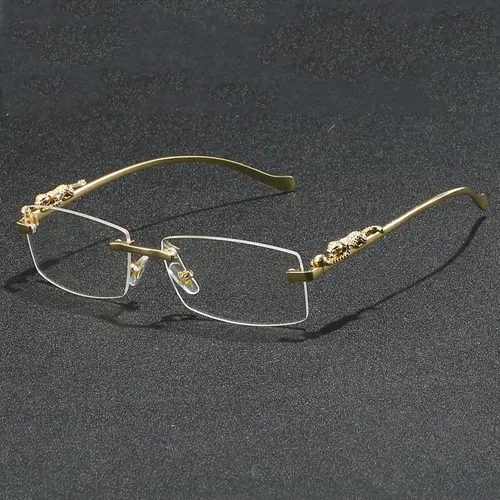 Men's Metal Temples Frameless Glasses, Casual Style 3D Leopard Decor Eyewear for Parties & Daily Wear, Fashion Accessories for All Seasons, Party Eyewear