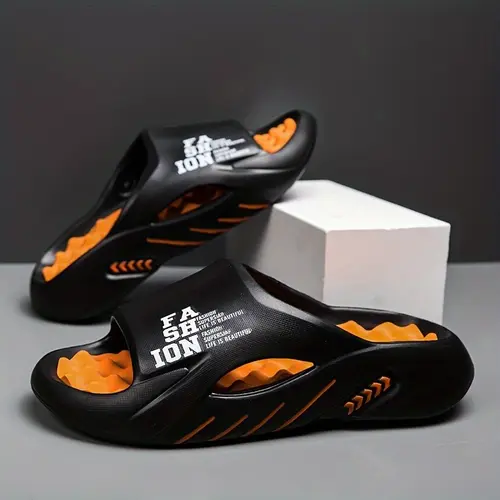 Men's Cloud Slides, Casual EVA Slip-Ons with Letter Print, Thick Non-Slip Sole for All-Seasons Indoor & Outdoor Wear, Casual Wear, Slip On