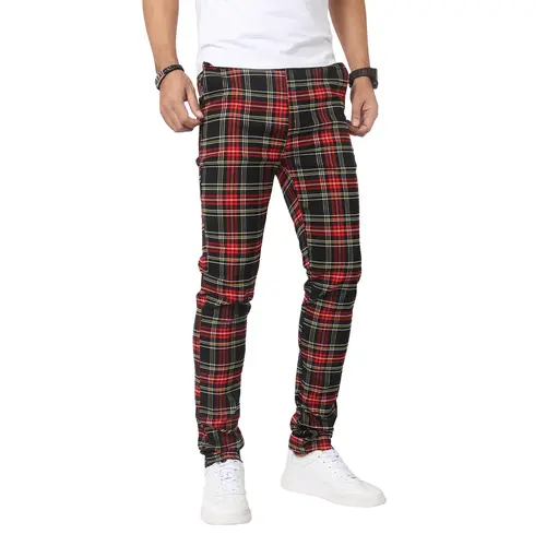 JUNBAOSS Men's Stretch Plaid Pants, Slim Fit Business Casual Dress Pants with Expandable Waist, Skinny Suit Trousers for Work, Office, Everyday & Casual Wear #SohoChic
