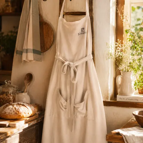 100% Linen Homesteader Apron - Embroidered, Lightweight, Durable, Breathable, Natural Ramie, All-Seasons Kitchen Apron for Pantry Prep & Baking, All-Purpose Casual Daily Use