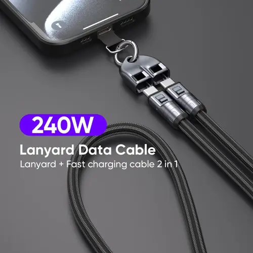 240W USB-C Fast Charging 2-in-1 Universal Phone Accessory - 7mm Nylon Adjustable Strap, Crossbody Strap, Phone Sling, Wrist Leash, Cellphone Lanyard Chain with Data Cable, Durable Accessory