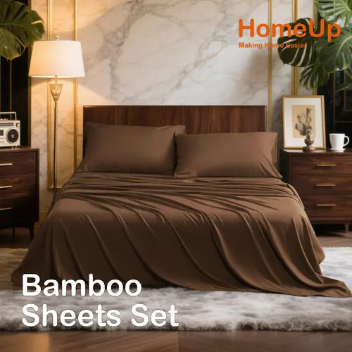 COOLING NTBAY Bamboo Sheets Set - 3/4 Piece Ice Silk Touch Bedding, 15 Inch Deep Pocket Breathable Bamboo Rayon Blend, Lightweight & Wrinkle Resistant Cooling Sheets for Hot Sleepers