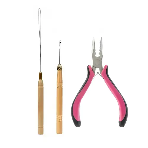 Hair extensions 3-piece set, Professional pliers+crochet hook+hair extensions pull ring, Non marking quick connection without damaging hair, Universal for thick fine hair, DIY Hair Styling Kit, Hairdressing tools, Hair salon supplies