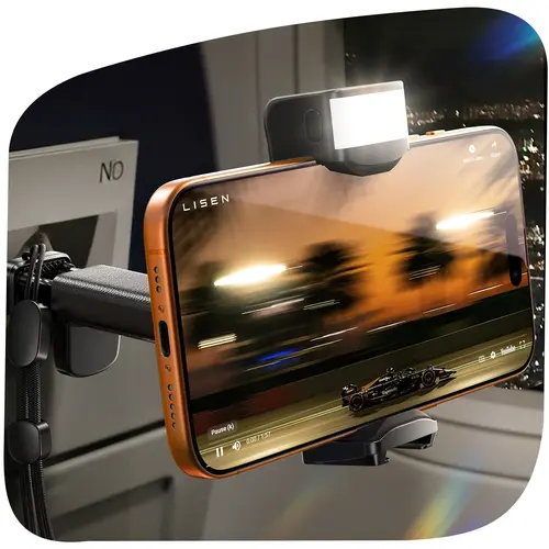 LISEN Foldable Selfie Phone Stand Tavel Stand with Beauty Light, 360° Rotation Axis, Fixed Bracket and Lanyard, Suitable for Desks, Airplanes, Suitcases, Cruise Ships and Outdoor Use #SummerVibes Cellphone Smartphone