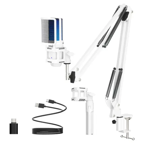 ZealSound Wired USB A68S Plug-and-Play Microphone with Type-C Adapter (No Lightning Adapter) - RGB, 1-Click Mute, Monitoring, Volume Control - for Gaming, Podcast Setup, Work from Home, PC, PS4/PS5, Phone, MAC (Gamer Stuff)