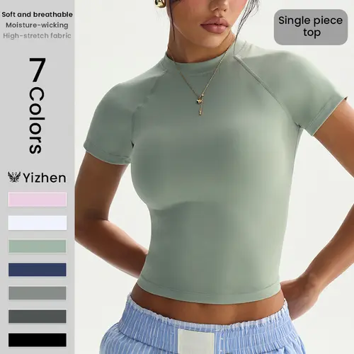 Women's Seamless Slim Fit Crop Top - Short Sleeve Athletic Shirts for Women, Activewear Fitness Tops, Soft Breathable Moisture-Wicking High-Stretch Fabric for Yoga, Gym