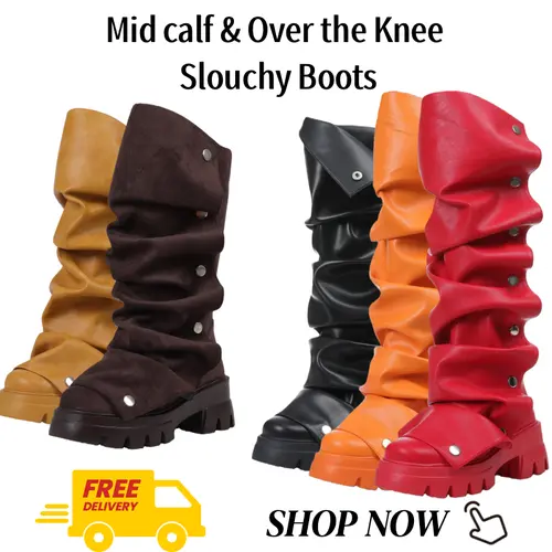AMMINUGAL Women's Slouchy Western Mid-Calf Boots - Round Toe, Pull-On Entry, Fold-Over Chic Cover, Platform Heel, Quick Outfit Ranch Cowgirl Booties, Mid-Calf Length, Chic Cover,outdoorfun