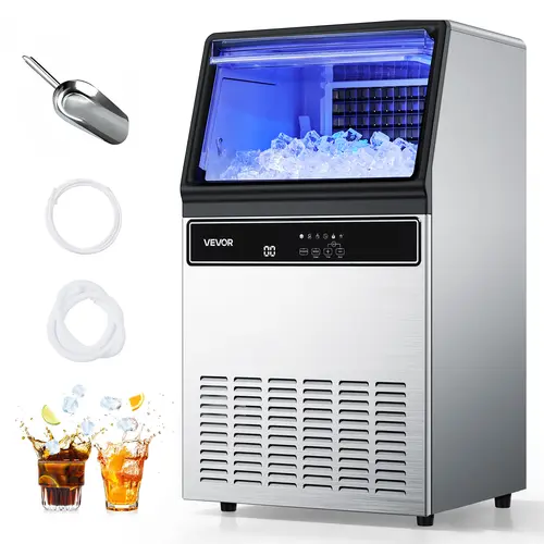 【toolupgrade】VEVOR Commercial Ice Maker Machine - 130Lbs/24H Efficient Ice Making33Lbs Storage45 Cubes per CycleStainless Steel Freestanding & Under CounterLED DisplaySelf-CleaningEasy Operation for Home Bar Restaurant, Easy Operation,home essentials