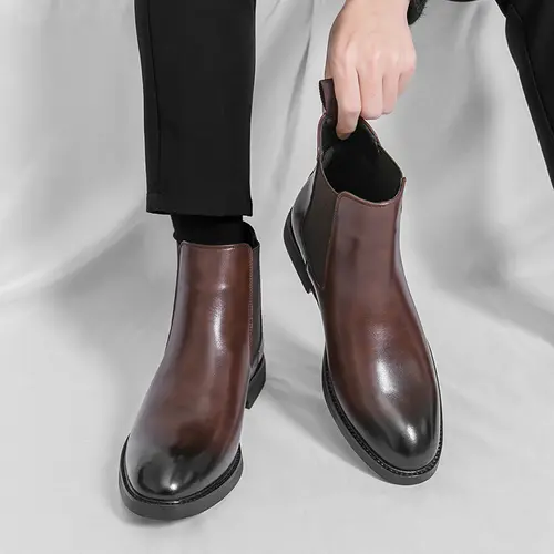 Ubetif Men's Classic American Traditional Cuban Slip-On Plain PU Denim Chelsea Ankle Boots - Round-Toe, Full-Fitting, Daily Wear, Suit Shoes, Father's Day Gift