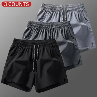3 packs Men's Plain Solid Color Drawstring Pocket Shorts, Mens Clothing, machine washable zipper pocket,beach vacationoutfit Athleisure Casual Elastic Waist Pockets Shorts Summervibes for Summer Breathable Men's Athletic Bottoms Summer Shorts,father'sdayg