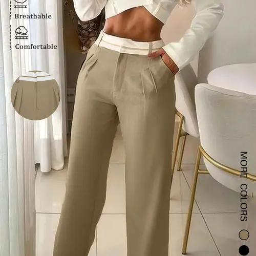 Women's Fashion Casual Pants, Woven Fabric Pants, Pure Color Design, Comfortable All Seasons Wear, Perfect for Daily & Stylish Looks