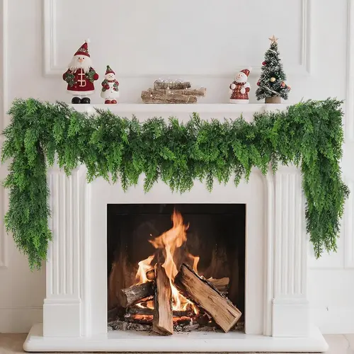 2-Pack 6-Feet Classic Irregular Artificial Cedar Garlands - Fluffy, Soft, Realistic Green Greenery for Wall Hanging, Mantle, Indoor Winter Christmas Home Decorations
