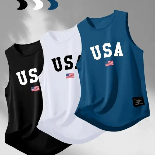 Men's Summer Casual Graphic Print Sleeveless Slim Fit Tank Top, Fashion Menswear, Knit Fabric, Moderate Thickness, Sleeveless Muscle Shirt, Sleeveless Vest Tops