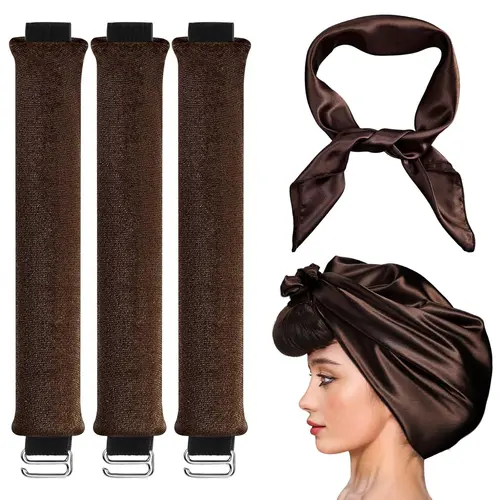 3-Pack Heatless Curls Styling Kit - Velvet No-Heat Curling Rods with Silk Scarf, Hook & Headband for Long to Medium Hair, Bouncy Curls, Easy Curls