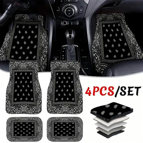 4 Pcs Car Floor Mats Bohemian Pattern European Ethnic Auto Rubber Carpet Universal Interior Accessories for Front and Rear Seats Car Mats Set Weather Tech Mats For Cars