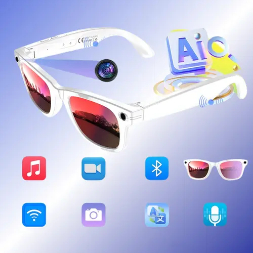 Unique AI Camera Translation Glasses: answer calls, switch music seamlessly. Features 160+ languages AI translation for business trips or travel. Built-in camera enables hands-free photography. Unisex design, perfect as gifts.