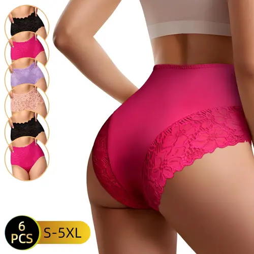 Women's Cute High-Waisted Lace Panties - Soft Stretchy Tummy Control Underwear, Cheeky Elegant Fit, Plus-Size, 4/6/8-Pack, New Year Style Everyday Wear, Panties for Women