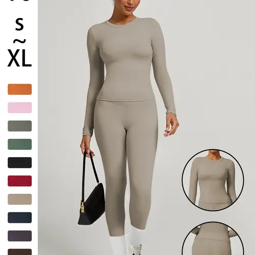 Women's High Stretch Sporty Solid Color Top & Pants Set, Comfortable Tee & Slim Fit Leggings, Ideal for Daily Yoga & Fitness Activities