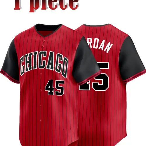 Men's #45 Embroidered Button-Front Casual Baseball Jersey, Regular Fit Short Sleeve V-Neck Top for Daily Wear & Sports, All Seasons