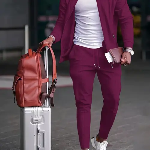 Men's Athletic 2-Piece Tracksuit Set, Athletic Activewear Tracksuits, Sports Suit Tracksuits, Waffle Knit Fabric, Zip-Up Design, Long Sleeve & Jogger Pants, Ideal for Gym Workouts & Running, Athletic Workout Clothing, Athletic Training Apparel