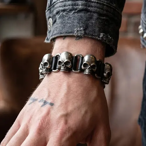 Punk Style Leather Bracelet, Adjustable Length, Rivet Design, Skull Element, Star Pattern, Daily Wear, Holiday Gift for Boyfriend Girlfriend, Fashion Bracelets, Punk Style Jewelry, Fashionable Bracelet