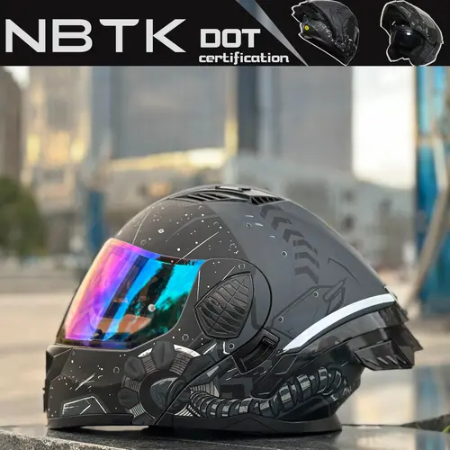Nbtk Flip-Up Full Face Motorcycle Riding Helmet, Abs Material with Eps Cushioning, Multiple Ventilation Ports, Removable Liner, Unisex All-Season Use