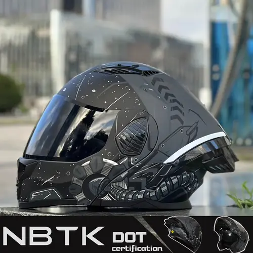 Nbtk Flip-Up Full Face Motorcycle Helmet, Equipped With Visor, Abs Material with Eps Cushioning, Multiple Ventilation Ports, Removable Liner, Unisex All-Season Use, Protective Gear, Safety Riding Helmet, Motorcycle Helmet Visor
