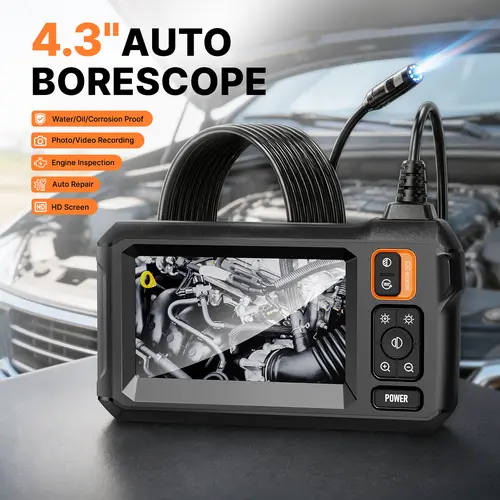 Car Repair Endoscope Inspection Camera, 4.3" HD Screen Automotive Borescope with 16.5FT Semi-Rigid Cable, 8 LED Lights for Engine Bay Diagnostics & Auto Repair