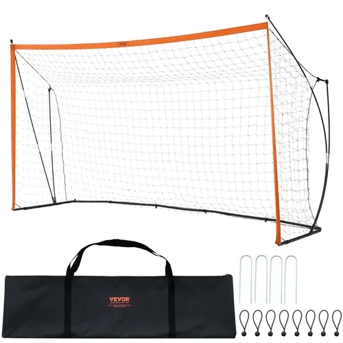 VEVOR Portable 12x6 ft Soccer Goal Football Equipment - Quick Setup Without Tools, Steel-Fiberglass Frame, Waterproof Netting, All-Weather Backyard Training Set for Soccer Lovers, Orange with Carry Bag, Ideal for Special Occasions